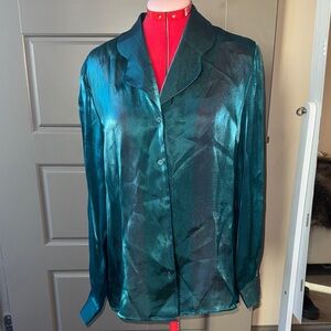 Jan Leslie Teal Satin Blouse